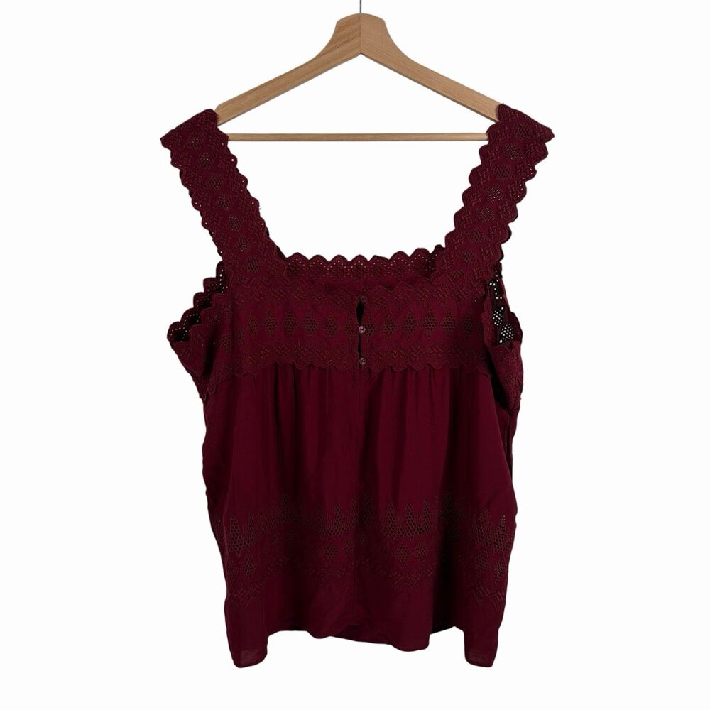 Old Navy Lace Trim Camisole Top XL Dark Red Burgundy  Peasant Cottagecore Boho - Picture 2 of 7
